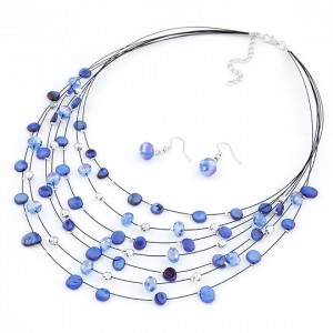 Array of Stars Necklace and Earrings Set - Blue