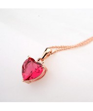 Sweet Red Zirconia Heart Pendant Rose Gold Necklace