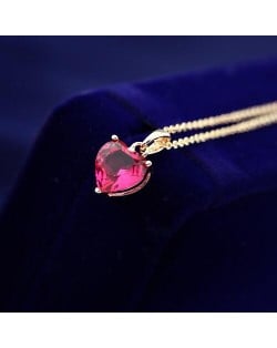 Sweet Red Zirconia Heart Pendant Rose Gold Necklace