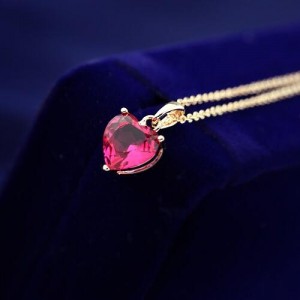 Sweet Red Zirconia Heart Pendant Rose Gold Necklace