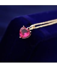 Sweet Red Zirconia Heart Pendant Rose Gold Necklace