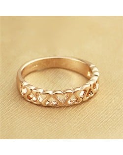 Rhinestone Decorated Wave Pattern Design Rose Gold Ring