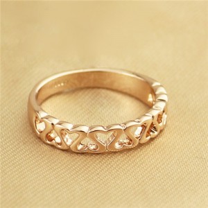 Rhinestone Decorated Wave Pattern Design Rose Gold Ring