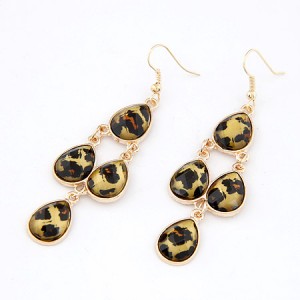 Leopard Prints Gem Inlaid Style Waterdrop Cluster Earrings