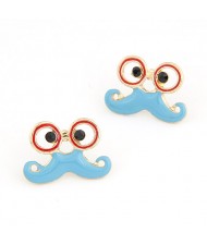 Amusing Glass with Moustache Ear Studs - Sky Blue