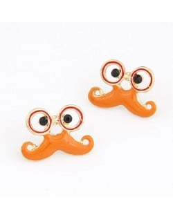 Amusing Glass with Moustache Ear Studs - Orange
