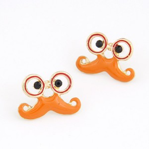 Amusing Glass with Moustache Ear Studs - Orange