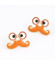 Amusing Glass with Moustache Ear Studs - Orange