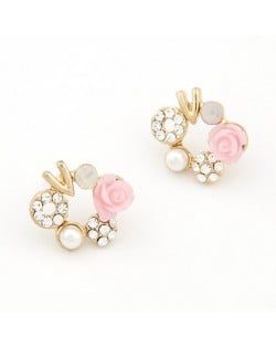 Korean Fashion Romantic Seashell Rose Ear Studs - Pink