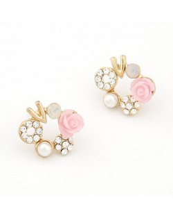 Korean Fashion Romantic Seashell Rose Ear Studs - Pink