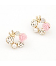 Korean Fashion Romantic Seashell Rose Ear Studs - Pink