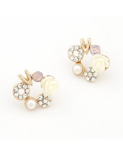 Korean Fashion Romantic Seashell Rose Ear Studs - White