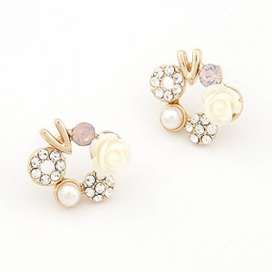 Korean Fashion Romantic Seashell Rose Ear Studs - White