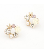 Korean Fashion Romantic Seashell Rose Ear Studs - White