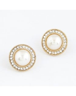 Elegant Pearl Pendants Crystal Decorated Alloy Earrings