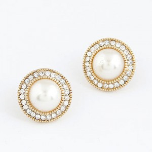 Elegant Pearl Pendants Crystal Decorated Alloy Earrings