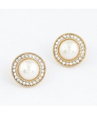 Elegant Pearl Pendants Crystal Decorated Alloy Earrings