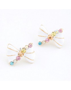 Czech Rhinestone Attached Oil-spot Glazed Bowknot Ear Studs