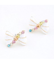 Czech Rhinestone Attached Oil-spot Glazed Bowknot Ear Studs