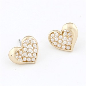 Pearls Inserted Golden Peach Heart Ear Studs