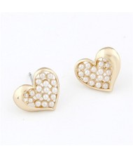 Pearls Inserted Golden Peach Heart Ear Studs