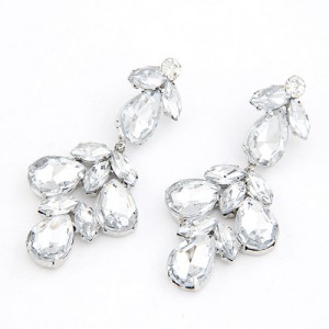 Bright Flowers and Leaves Design Acrylic Earrings - White