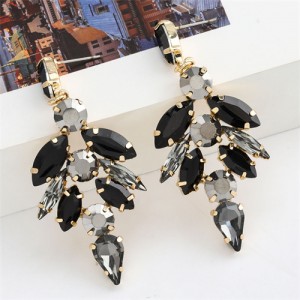 Bright Flowers and Leaves Design Acrylic Earrings - Black