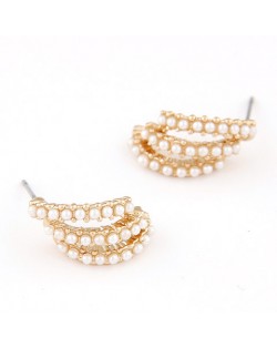 Sweet Korean Fashion Pearl Inlaid Fair Lady Winding Leaf Earrings