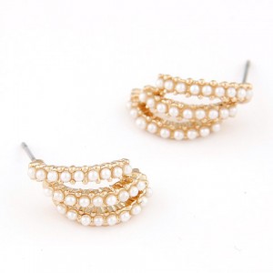 Sweet Korean Fashion Pearl Inlaid Fair Lady Winding Leaf Earrings