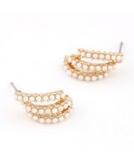 Sweet Korean Fashion Pearl Inlaid Fair Lady Winding Leaf Earrings