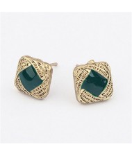 Vintage Revolving Pattern Square Ear Studs - Green