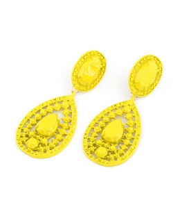 Bohemian Hollow Style Waterdrop Shape Fluorescent Colour Earrings - Yellow