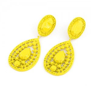 Bohemian Hollow Style Waterdrop Shape Fluorescent Colour Earrings - Yellow