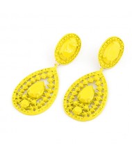 Bohemian Hollow Style Waterdrop Shape Fluorescent Colour Earrings - Yellow