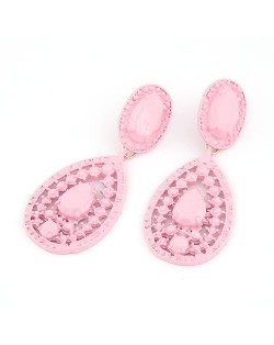 Bohemian Hollow Style Waterdrop Shape Fluorescent Colour Earrings - Pink