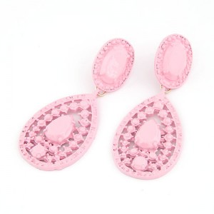 Bohemian Hollow Style Waterdrop Shape Fluorescent Colour Earrings - Pink