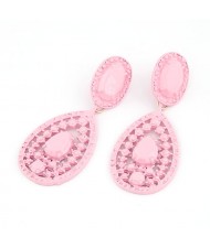 Bohemian Hollow Style Waterdrop Shape Fluorescent Colour Earrings - Pink