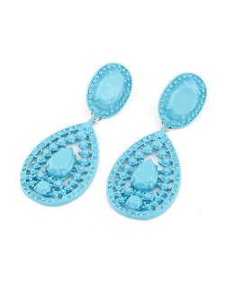 Bohemian Hollow Style Waterdrop Shape Fluorescent Colour Earrings - Blue