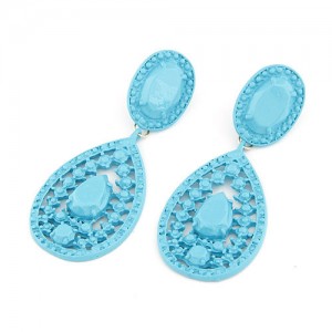 Bohemian Hollow Style Waterdrop Shape Fluorescent Colour Earrings - Blue