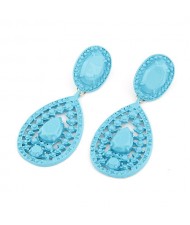 Bohemian Hollow Style Waterdrop Shape Fluorescent Colour Earrings - Blue