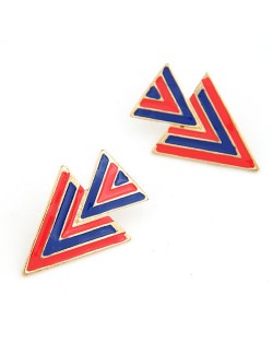 Dual Stripe Arrowheads Design Ear Studs - Red and Blue