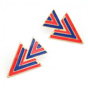 Dual Stripe Arrowheads Design Ear Studs - Red and Blue