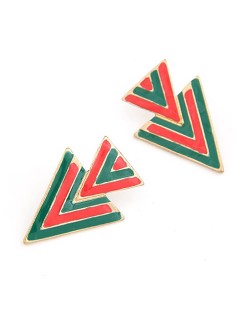 Dual Stripe Arrowheads Design Ear Studs - Red and Green
