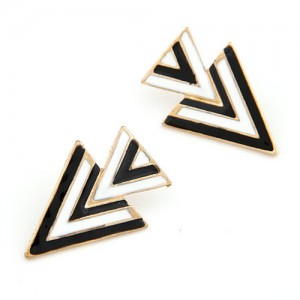 Dual Stripe Arrowheads Design Ear Studs - White and Black