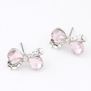 Korean Fashion Rhinestone Inlaid Glass Butterfly Ear Studs - Pink