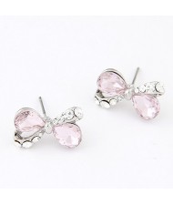 Korean Fashion Rhinestone Inlaid Glass Butterfly Ear Studs - Pink