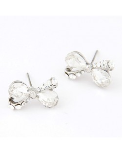 Korean Fashion Rhinestone Inlaid Glass Butterfly Ear Studs - Transparent