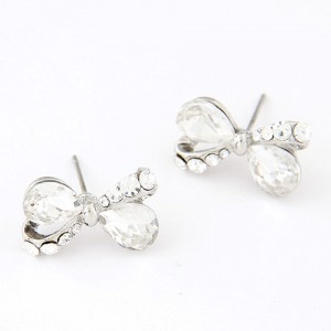 Korean Fashion Rhinestone Inlaid Glass Butterfly Ear Studs - Transparent