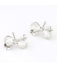 Korean Fashion Rhinestone Inlaid Glass Butterfly Ear Studs - Transparent