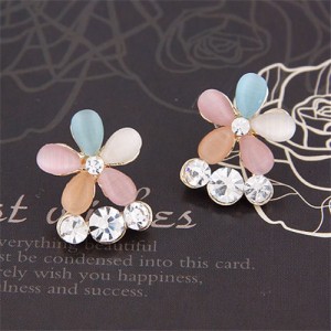 Czech Rhinestone Inlaid Opal Flower Design Ear Studs